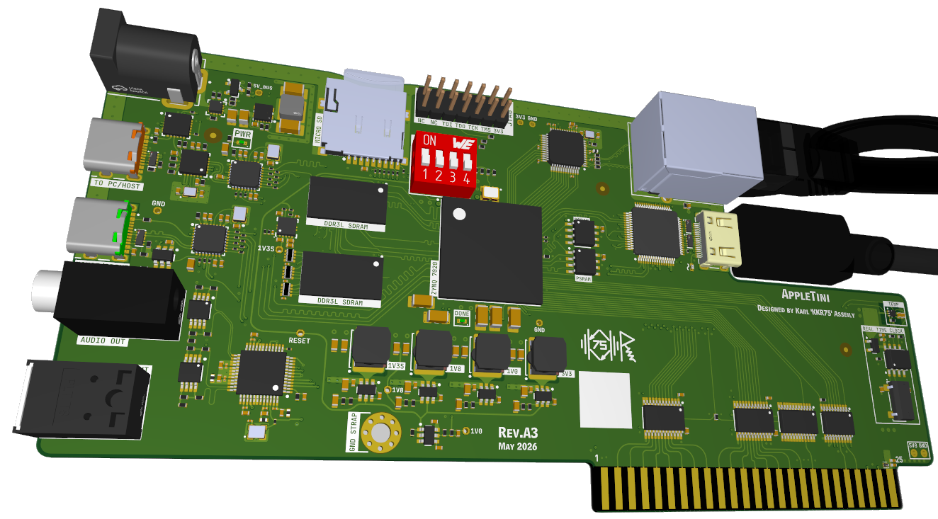 The Appletini ONE board: HDMI, Ethernet, USB-C, audio, SD card and a slot edge connector